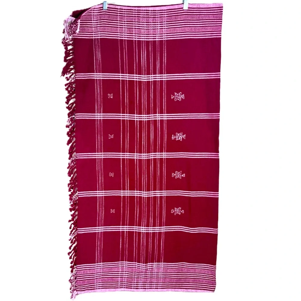Pottery Barn Table Cloth Throw Watson Red Plaid 50x50 100% Cotton Holiday Classi
